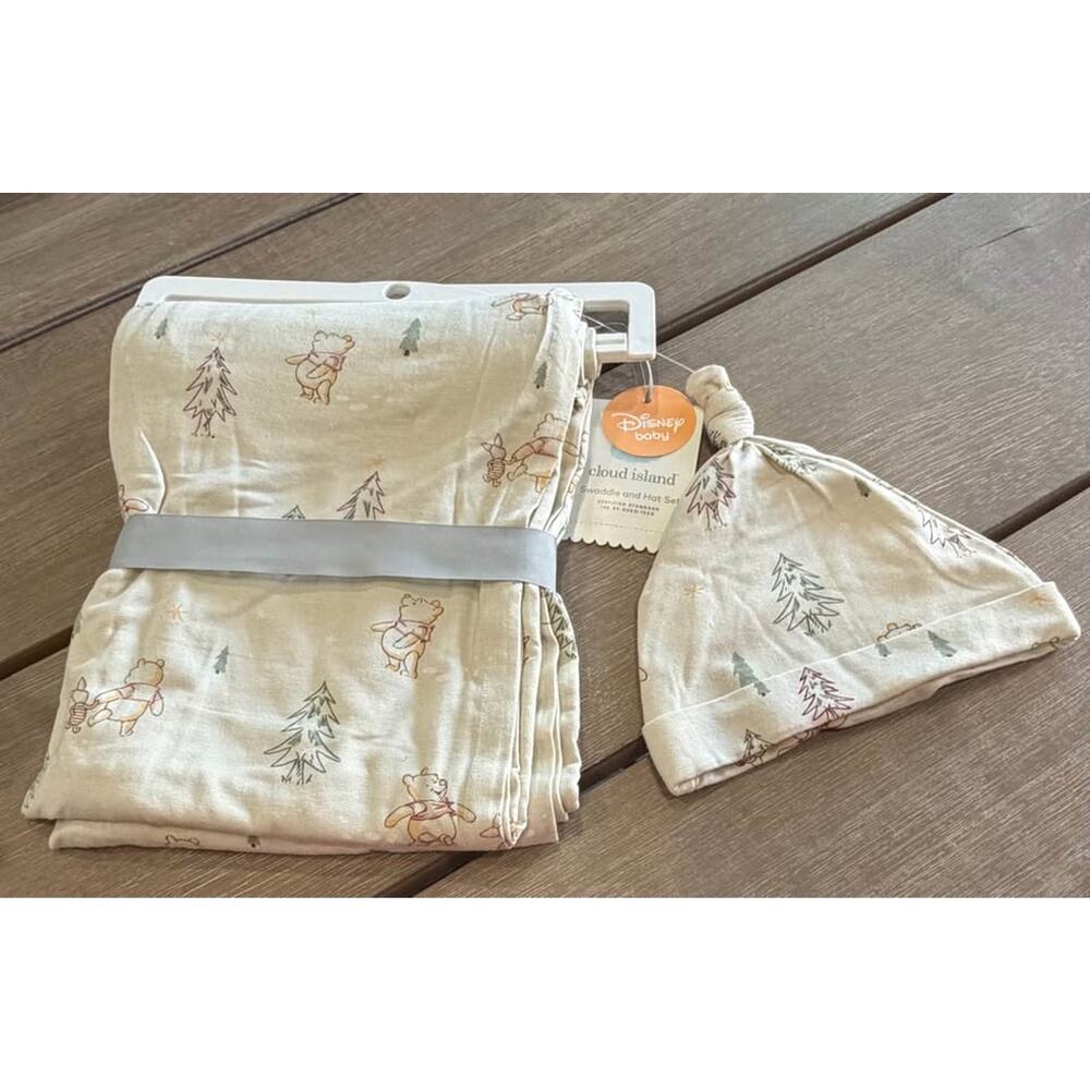 Disney Baby Cloud Island Swaddle & Hat Set Pooh Bear Newborn Essentials Nursery